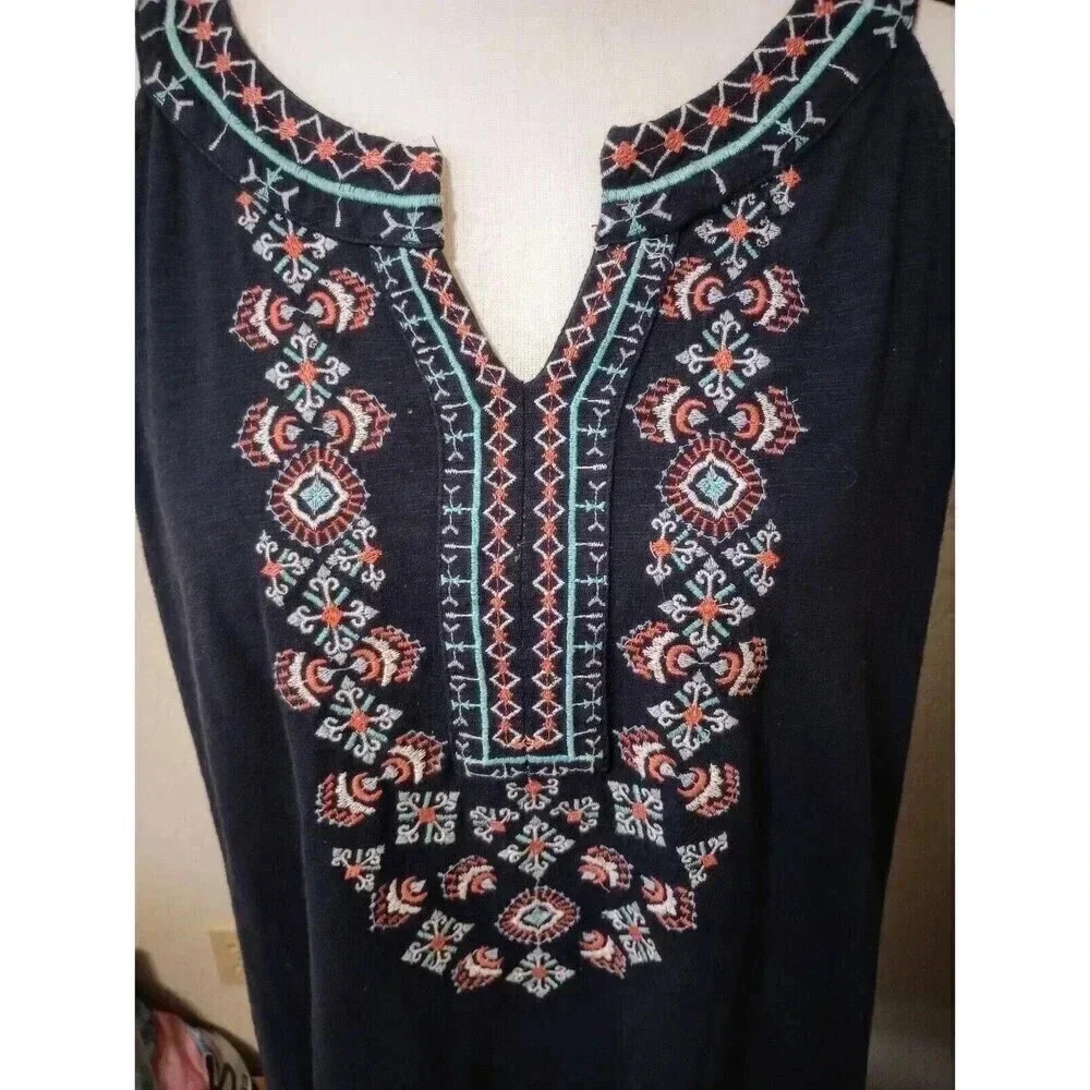 Style & Co Embroidered High Low Sleevess Dress Moroccan Blue Size Medium - Picture 3 of 5